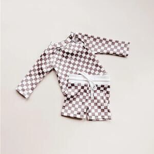 Orcas Lucille Brown & White Checkered Swim Set Size 6-12 / 12-18 Months